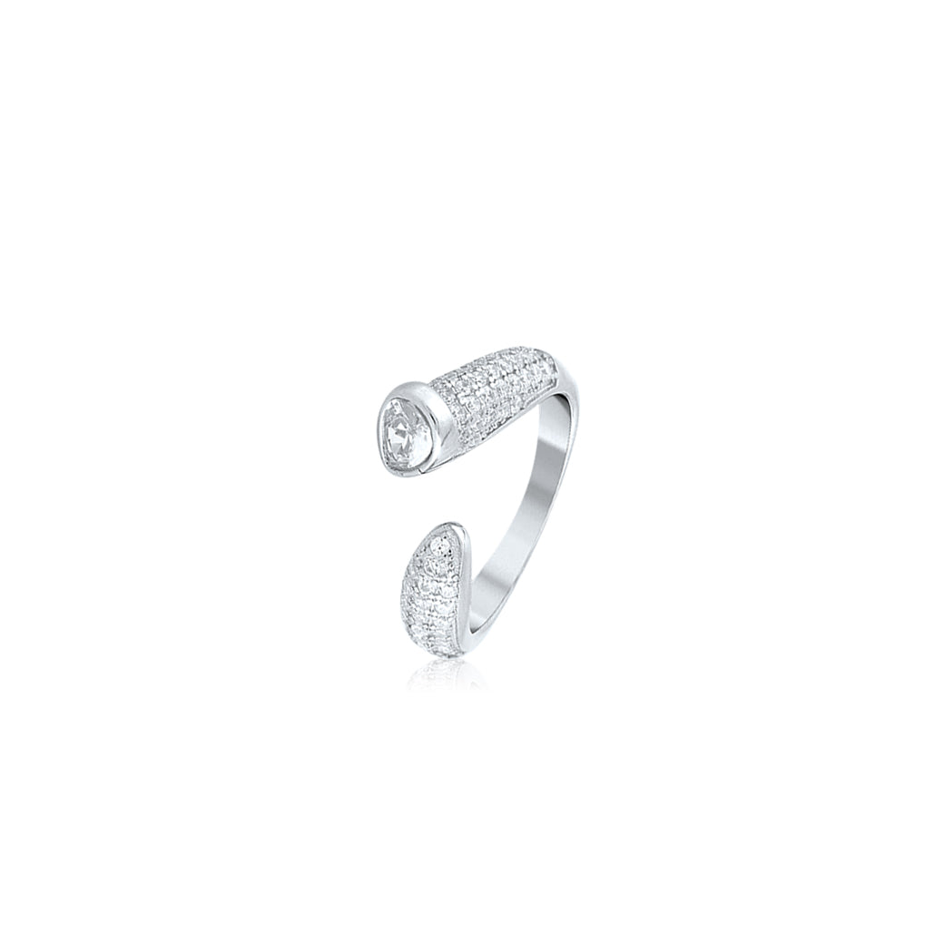 Silver Sparkling Crescent Ring