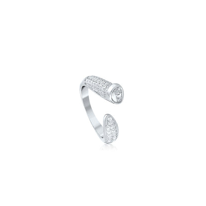 Silver Sparkling Crescent Ring