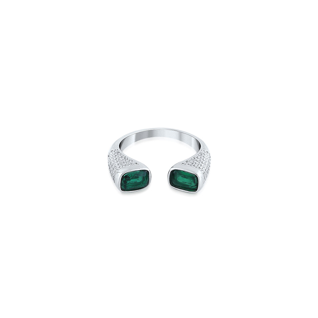 Silver Green Crescent Ring