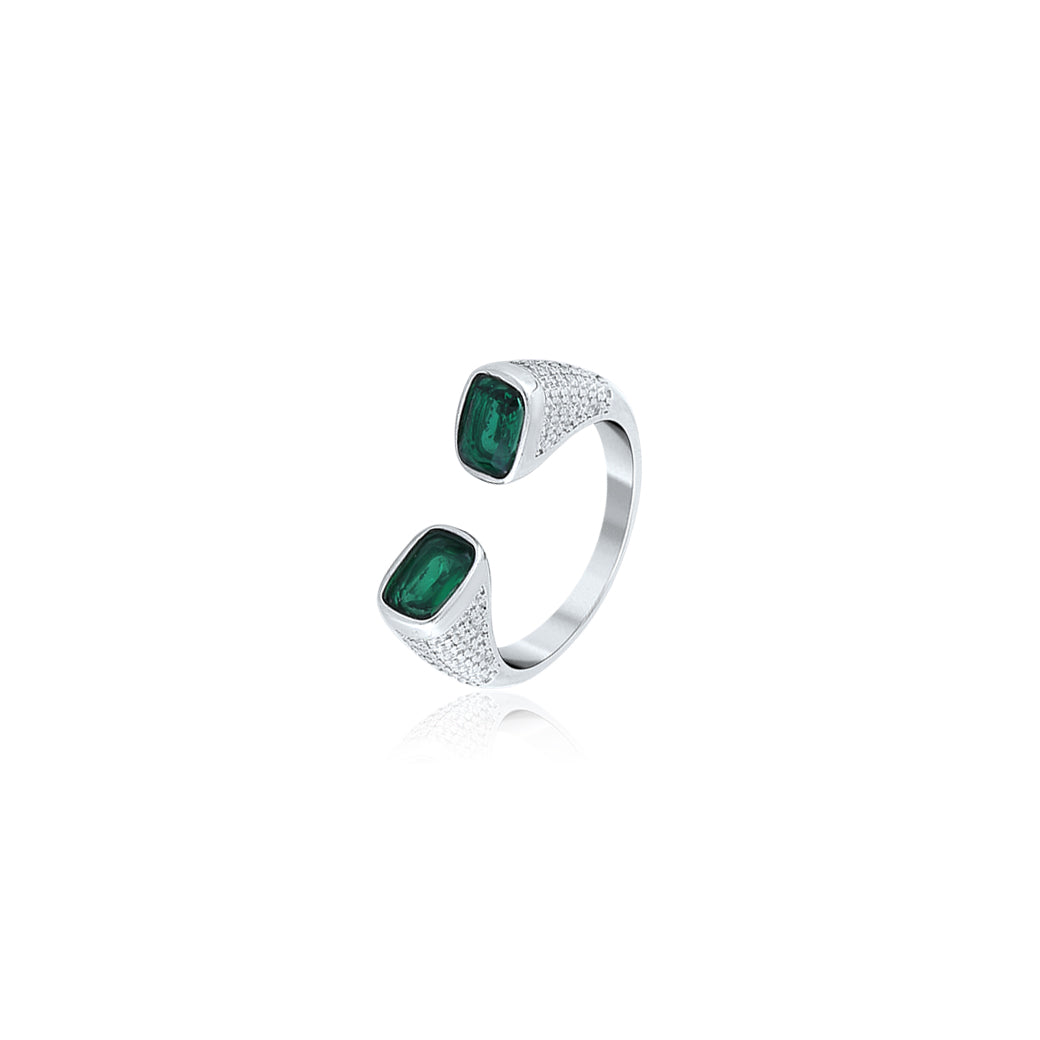 Silver Green Crescent Ring