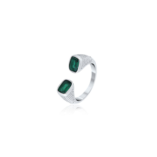 Silver Green Crescent Ring