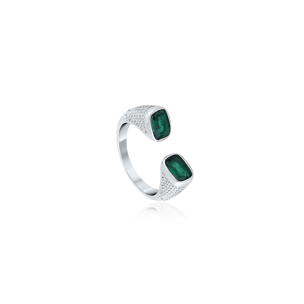 Silver Green Crescent Ring
