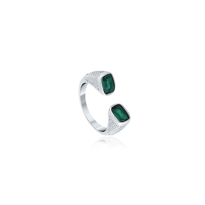 Silver Green Crescent Ring