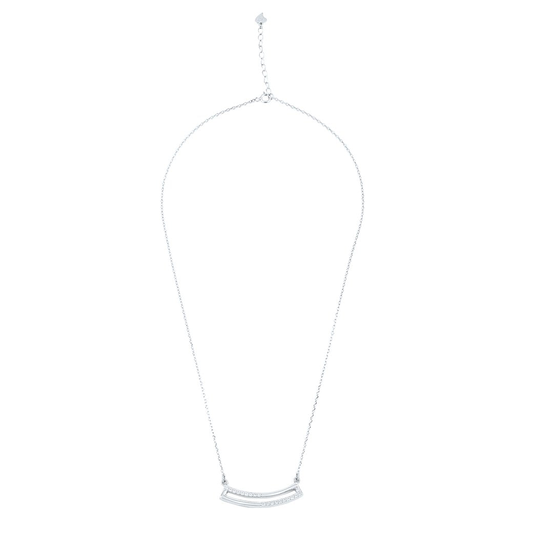 Silver Curved Elegance Pendant with Link chain