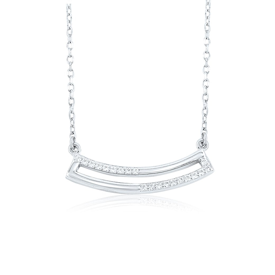 Silver Curved Elegance Pendant with Link chain