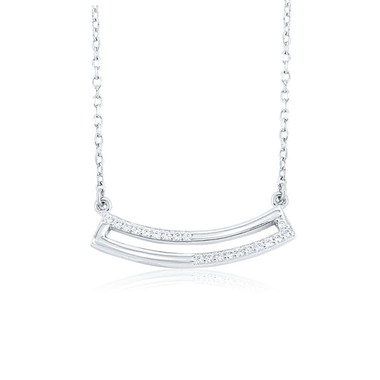 Silver Curved Elegance Pendant with Link chain