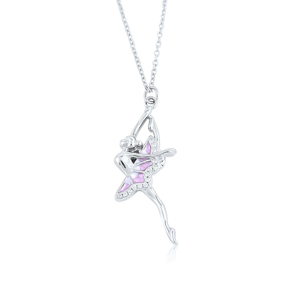 Silver Dancing Ballerina Pendant with Link chain