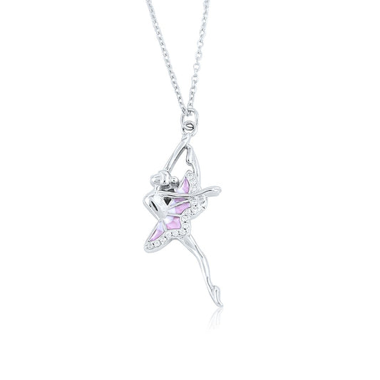 Silver Dancing Ballerina Pendant with Link chain