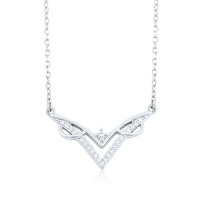 Silver V-Shaped Sparkle Pendant with Link chain