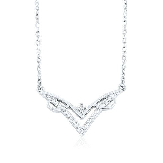 Silver V-Shaped Sparkle Pendant with Link chain