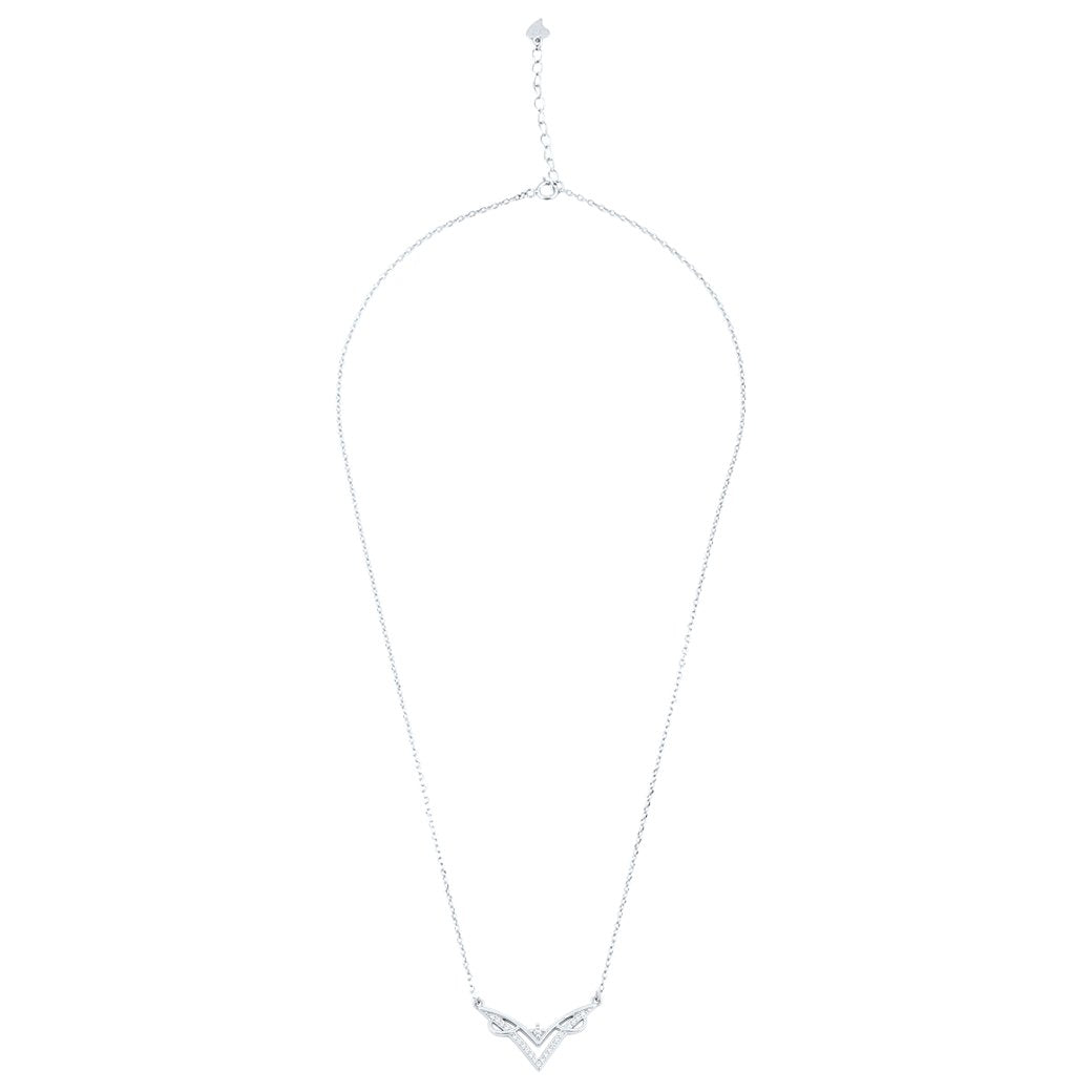 Silver V-Shaped Sparkle Pendant with Link chain