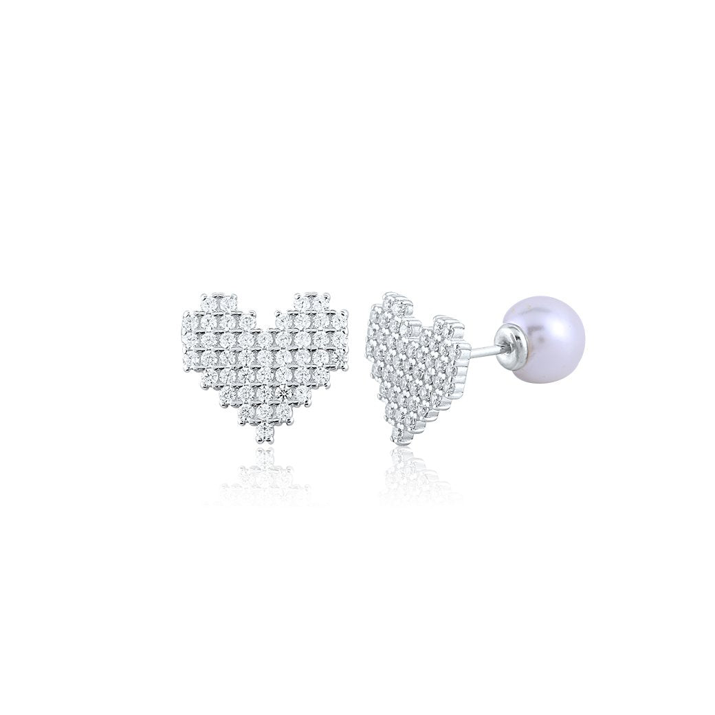 Silver Reversible Heart and Pearl Earring