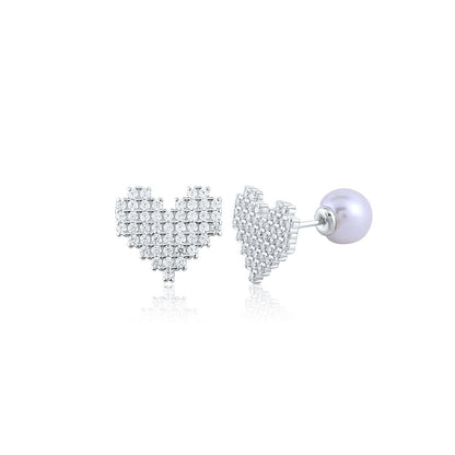 Silver Reversible Heart and Pearl Earring