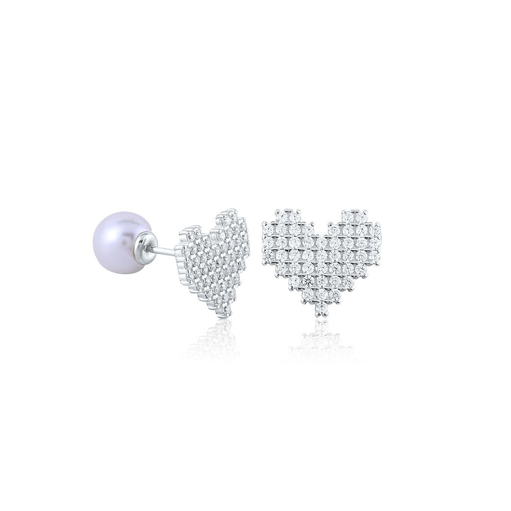 Silver Reversible Heart and Pearl Earring
