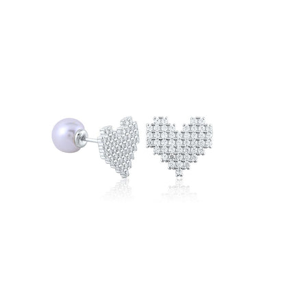 Silver Reversible Heart and Pearl Earring