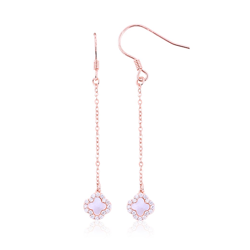 Rose Gold White MOP Flower Drop Earrings