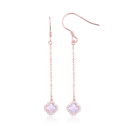 Rose Gold White MOP Flower Drop Earrings