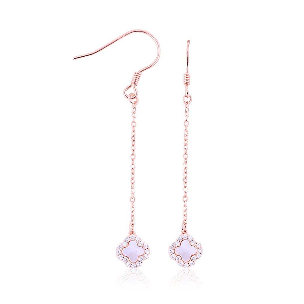 Rose Gold White MOP Flower Drop Earrings