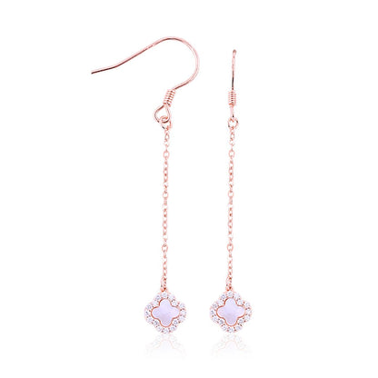 Rose Gold White MOP Flower Drop Earrings