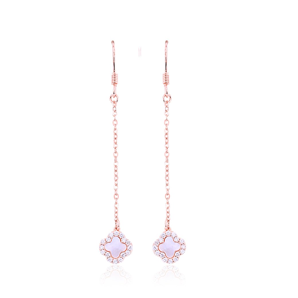 Rose Gold White MOP Flower Drop Earrings