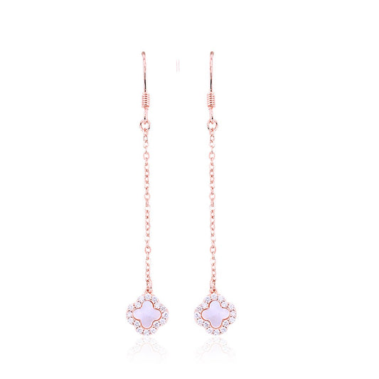 Rose Gold White MOP Flower Drop Earrings