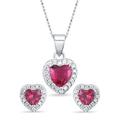Silver Ruby Heart Set with Ball Chain