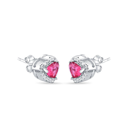 Silver Ruby Heart Set with Ball Chain