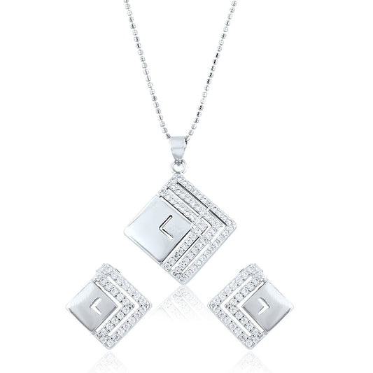 Silver Sqaure Diamond Maze Set with Ball Chain