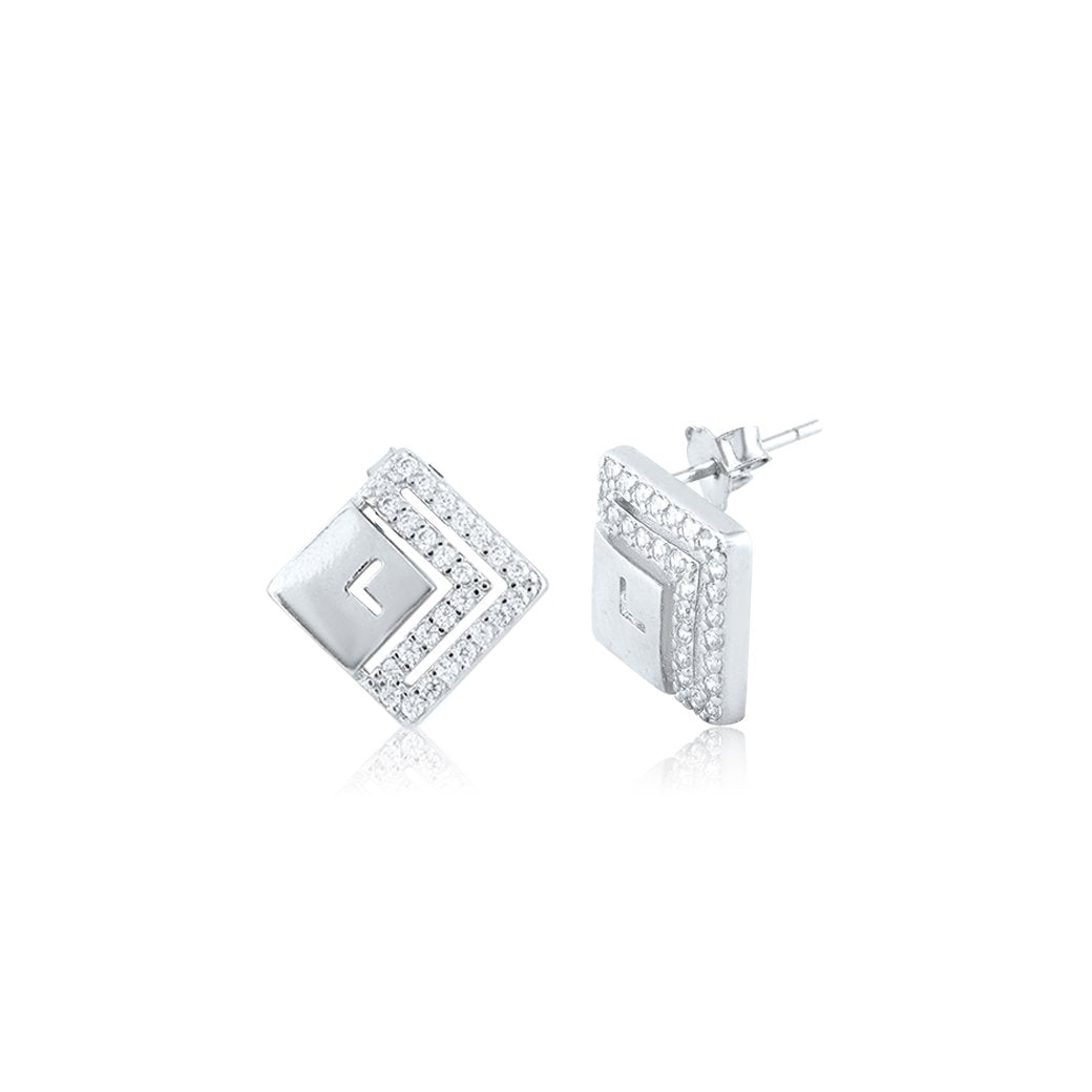 Silver Sqaure Diamond Maze Set with Ball Chain