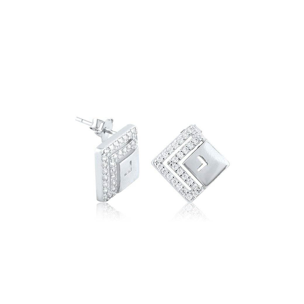Silver Sqaure Diamond Maze Set with Ball Chain