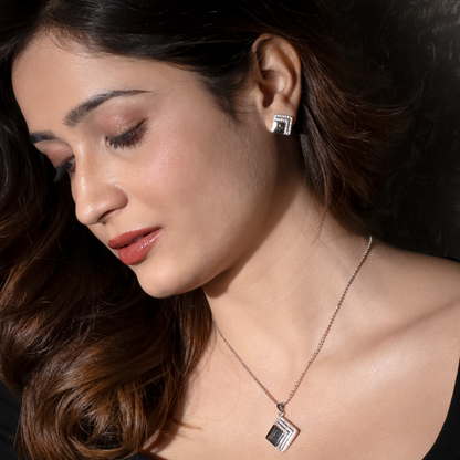 Silver Sqaure Diamond Maze Set with Ball Chain