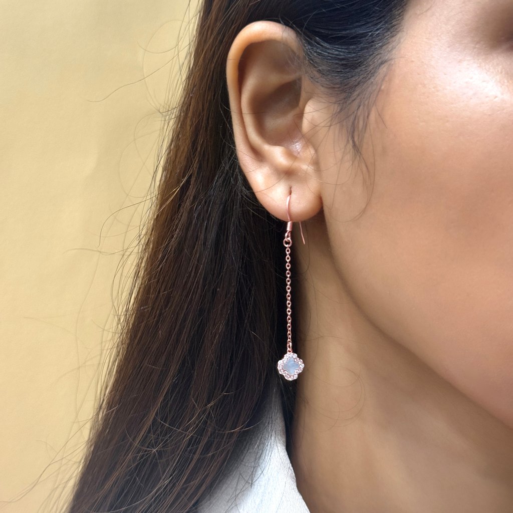 Rose Gold White MOP Flower Drop Earrings