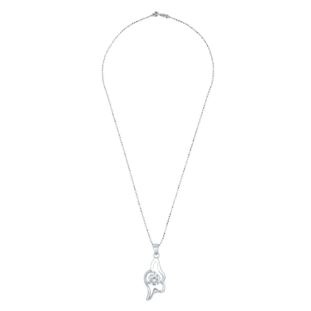 Silver Diamond Wave Pendant with Ball chain