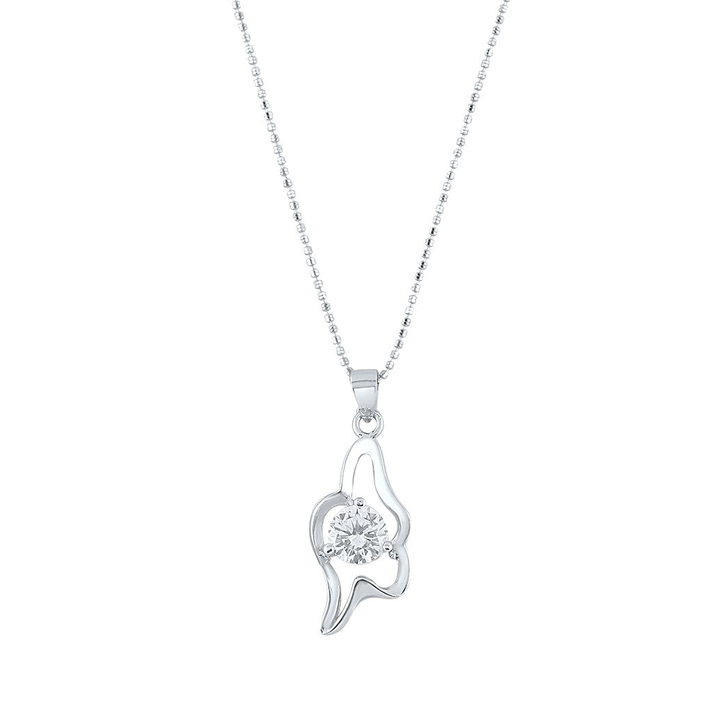 Silver Diamond Wave Pendant with Ball chain