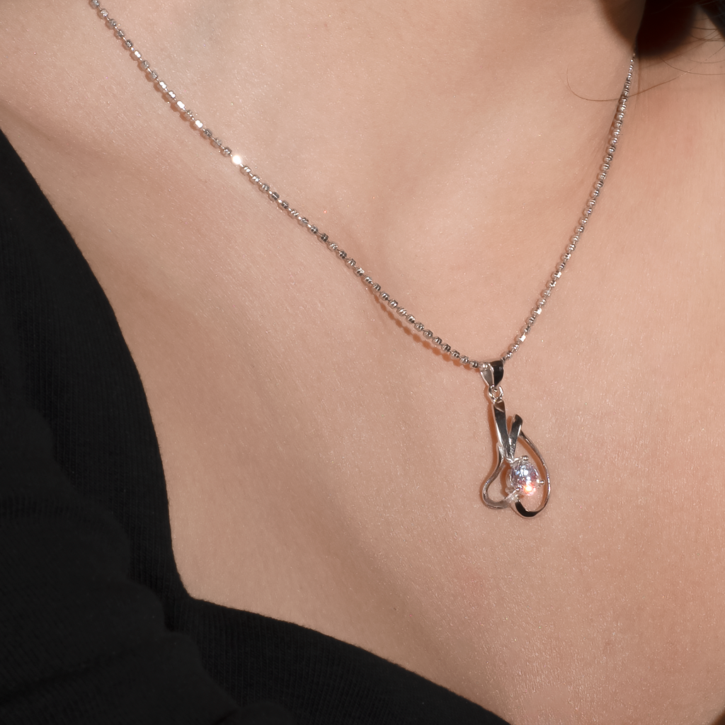 Silver Inverted Heart Pendant with Ball chain