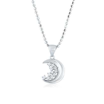 Silver Studded Moon Pendant with Ball chain