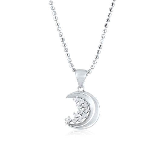 Silver Studded Moon Pendant with Ball chain