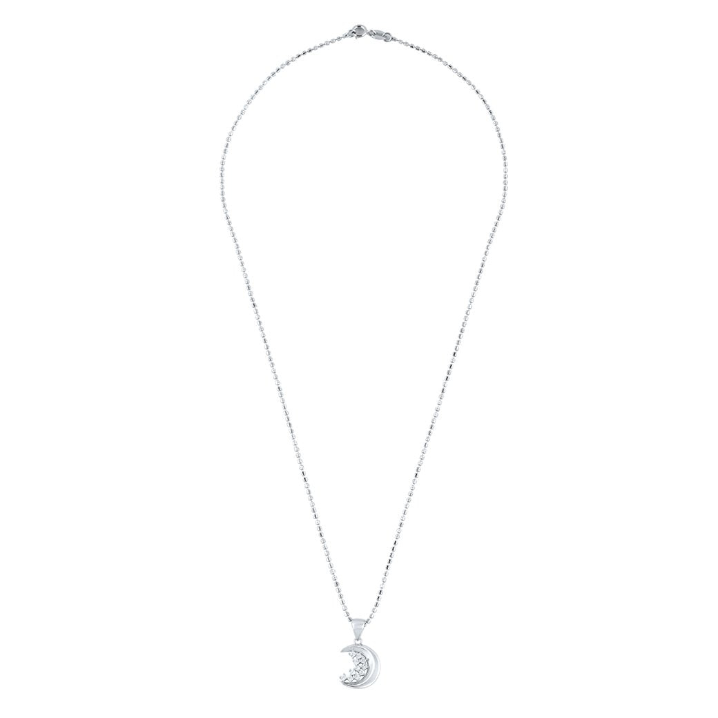 Silver Studded Moon Pendant with Ball chain