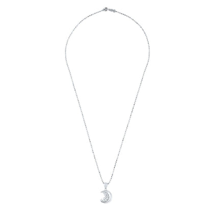 Silver Studded Moon Pendant with Ball chain