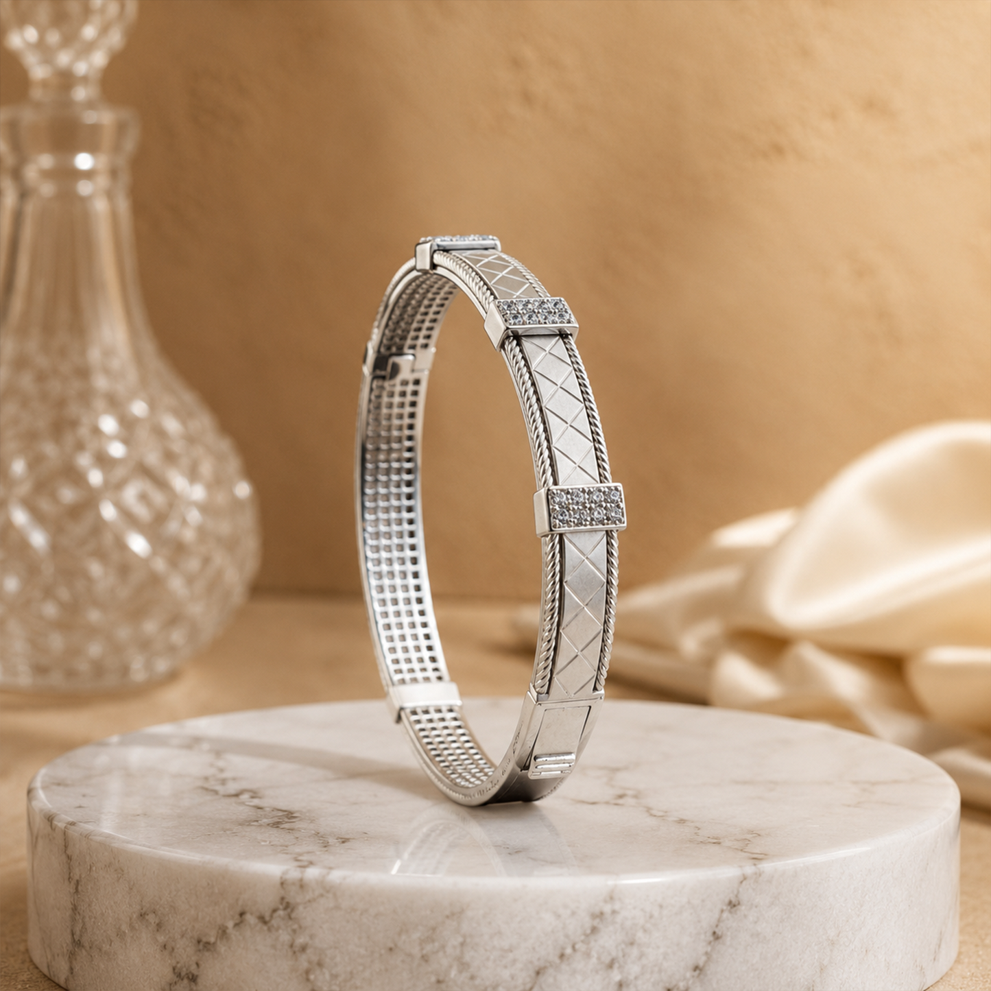 Silver Diamond Grid Kada