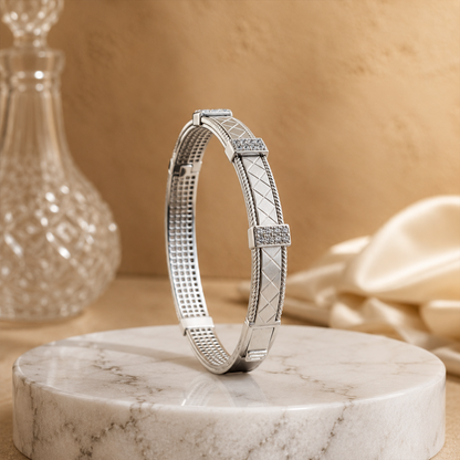Silver Diamond Grid Kada