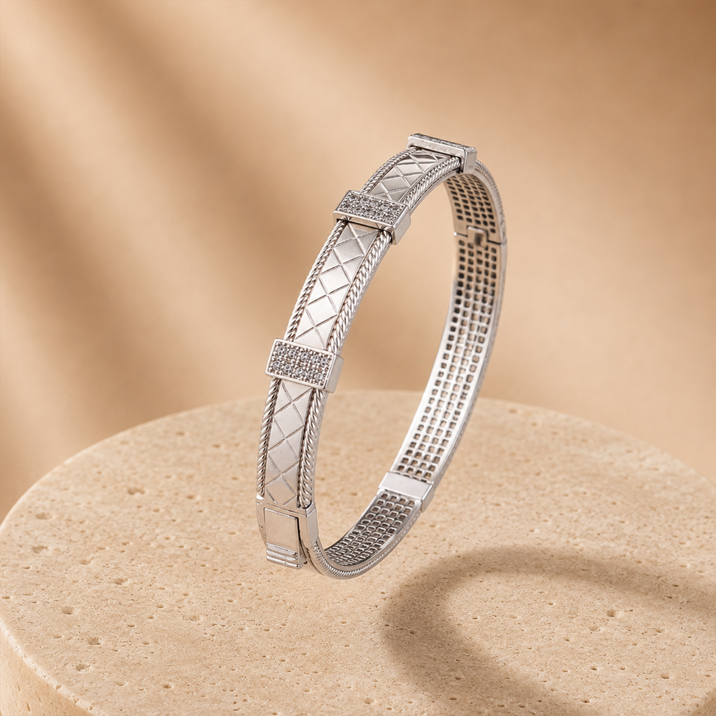 Silver Diamond Grid Kada