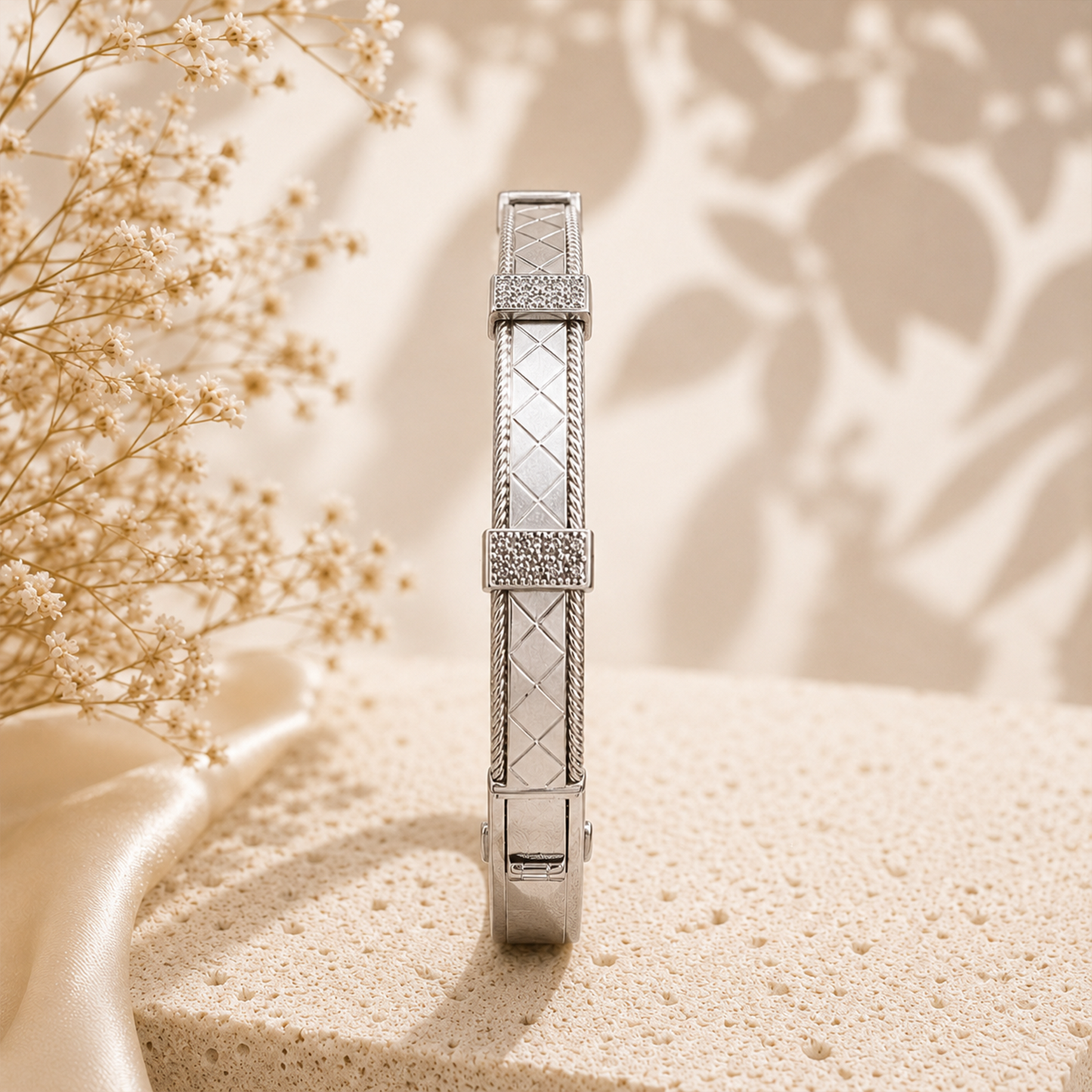 Silver Diamond Grid Kada