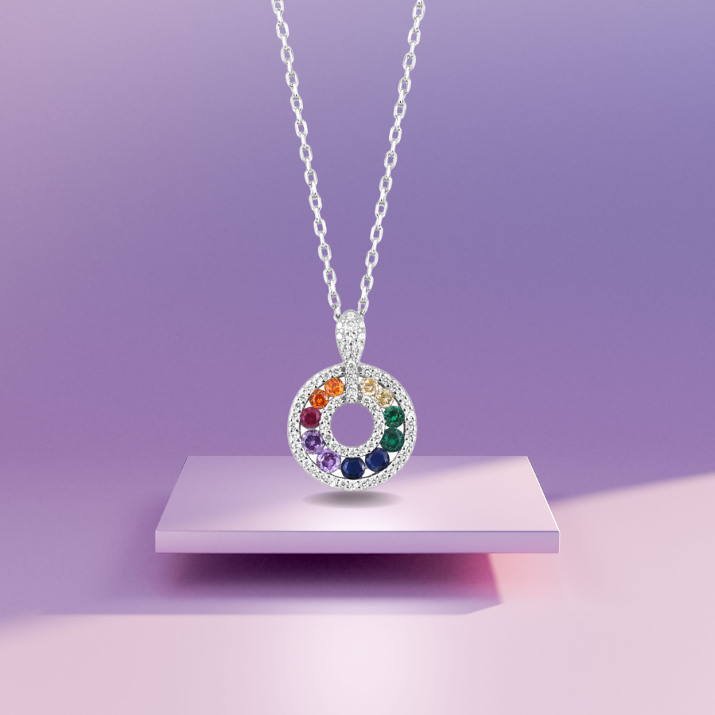 Silver Starlight Rainbow Circle Necklace with Link Chain