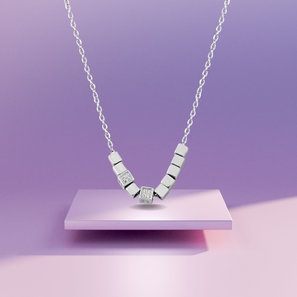 Silver Timeless Block Necklace with Link Chain