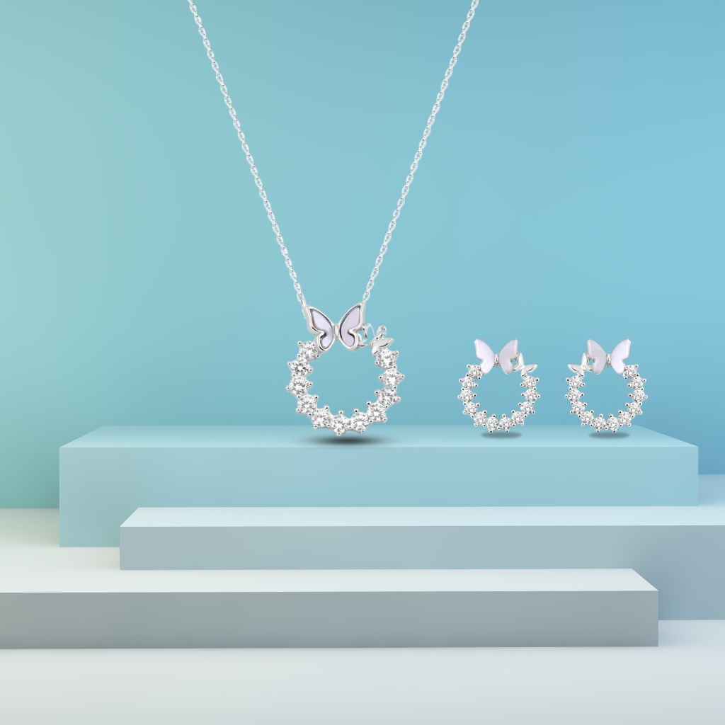 Silver Oyster Butterfly Set  with Link Chain