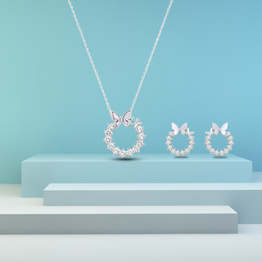 Silver Oyster Butterfly Set  with Link Chain