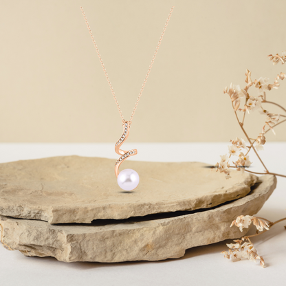 Rose Gold Spiral Pearl Drop Necklace with Link Chain