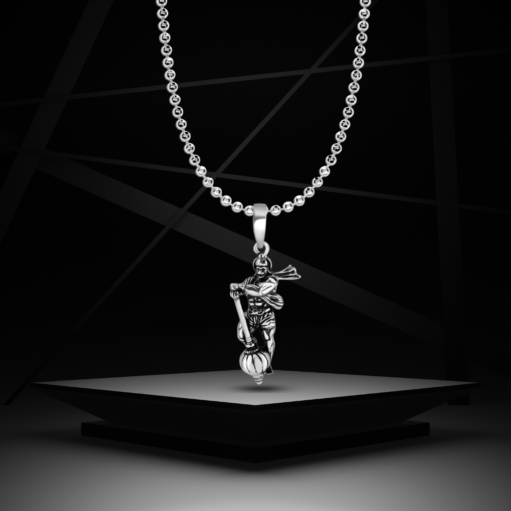Silver Oxidised Divya Hanuman Pendant For Him