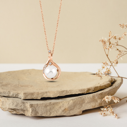 Rose Gold Pearl Allure Necklace with Link Chain